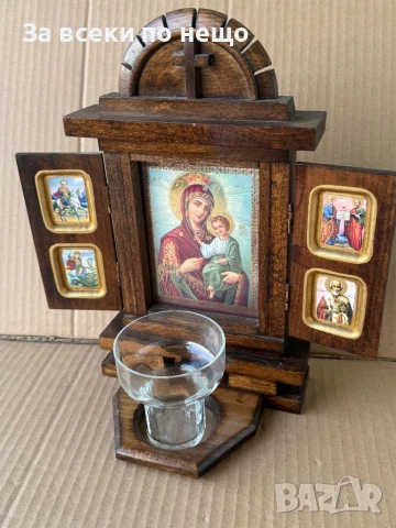 Триптих , Дърворезба, старинен домашен иконостас с кандило , икона, снимка 7 - Антикварни и старинни предмети - 51366708