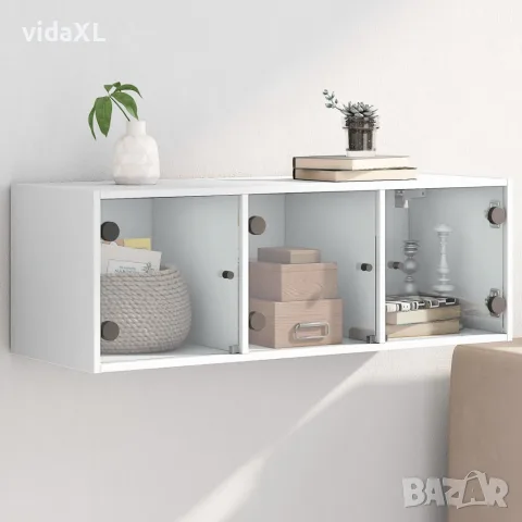 vidaXL Стенен шкаф със стъклени врати, бял, 102x37x35 см, снимка 2 - Шкафове - 56148143