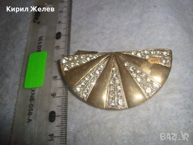 СТАРА ПОЗЛАТЕНА АРТ АПЛИКАЦИЯ ИНКРУСТИРАНА с ИСКРЯЩИ ФАСЕТИРАНИ КРИСТАЛИ НАКИТ БИЖУ УКРАШЕНИЕ 10556, снимка 5 - Други - 37715836