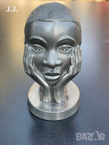 Стара статуетка от калай,негроидна глава 1950г.