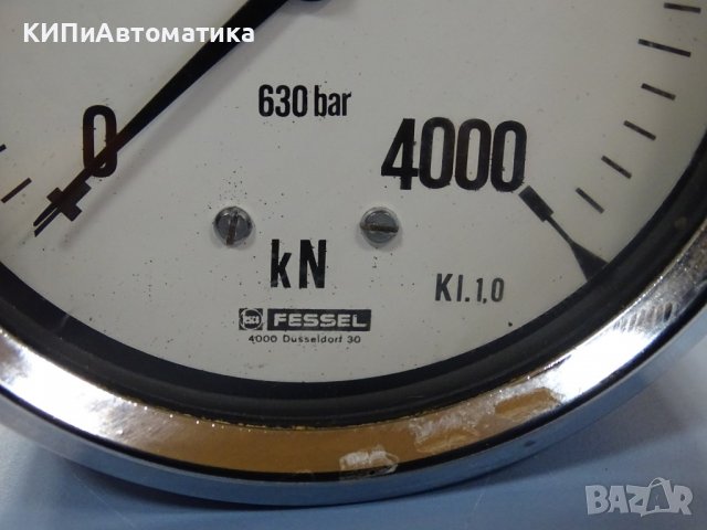 Манометър Fessel 630 bar 4000kN Ф 100 pressure gauge, снимка 3 - Резервни части за машини - 39001414