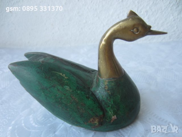 патка бронз и дърво, антика птица, снимка 3 - Статуетки - 40211635