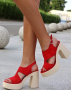Сандали на ток - червен велур - D366, снимка 1