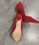 Червени дамски елегантни велурени обувки с висок ток, номер 39, снимка 6