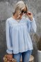 Дамска елегантна блуза в светлосиньо с принт на точки, снимка 1 - Блузи с дълъг ръкав и пуловери - 40148782