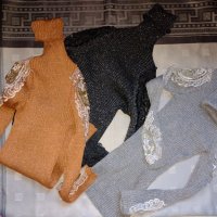 Дамско поло с дантела, ламе в цвят тъмно сиво / черно, снимка 9 - Блузи с дълъг ръкав и пуловери - 34520433