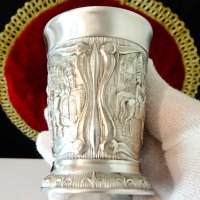 Немска чаша от калай с ловни картини 8 см. , снимка 6 - Антикварни и старинни предмети - 42751868