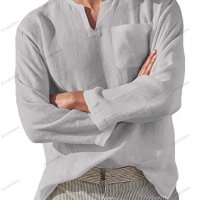 Мъжка ежедневна плажна риза с V-образно деколте и дълги ръкави, 6цвята - 024, снимка 8 - Ризи - 39731757