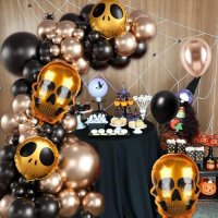 Нови 86 части Хелоуин Комплект Балони Черни, Златни с Дизайн на Скелет, снимка 3 - Други - 42699301