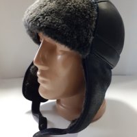 Телешка кожена шапка ушанка-калпак мъжки модел лукс-51, снимка 1 - Шапки - 8750685