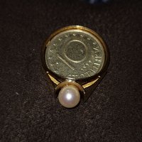 Златен пръстен с перла , снимка 5 - Пръстени - 38938510