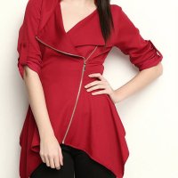 Асиметрично дамско сако в червено You Too - XL, снимка 1 - Сака - 42550762