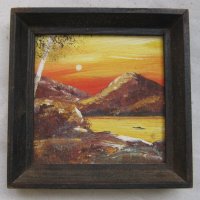 Пейзаж езеро планина бреза, картина с дървена рамка, снимка 2 - Картини - 31103999