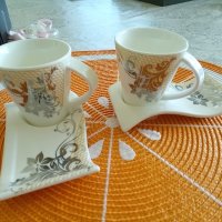 Чаши за кафе 2 броя и чинийки 2 броя в луксозна кутия. Материал fine bone china. , снимка 1 - Чаши - 42386656