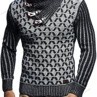 Нов модерен мъжки пуловер с копчета и широка яка, 3цвята - 023, снимка 8 - Пуловери - 42926991