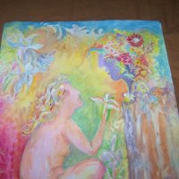 "Разговор" красива картина на художничката Десислава Илиева, снимка 3 - Картини - 38817546