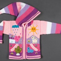 Розова перуанска детска жилетка с елфска качулка, размери от 0 до 7 години , снимка 1 - Детски пуловери и жилетки - 35537452