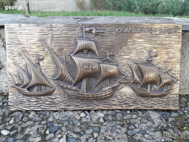 Бронзова скулптура пано флотилията на Христофор Колумб, снимка 1