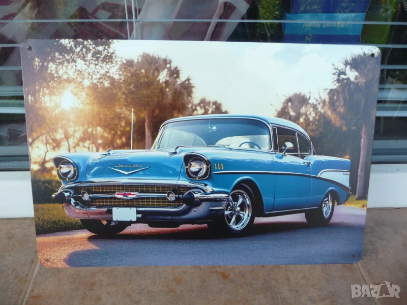 Метална табела кола Chevrolet 1957 красота хром джанти уникат ретро американска гордост, снимка 1