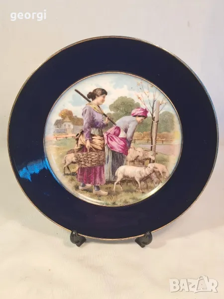 декоративна порцеланова чиния кобалт с позлата  Limoges 8/1, снимка 1