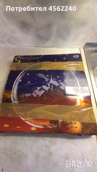 Кръгло плато с Коледна декорация - бохемско стъкло, снимка 1