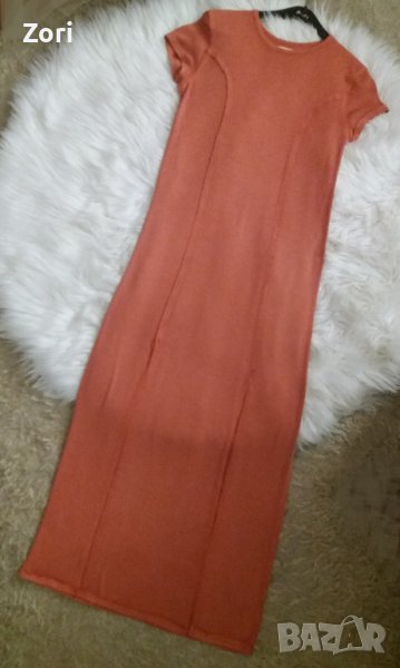 Дълга розова рокля по тялото с късо ръкавче , снимка 1