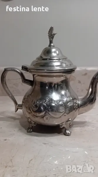 Посребрен месингов чайник, снимка 1