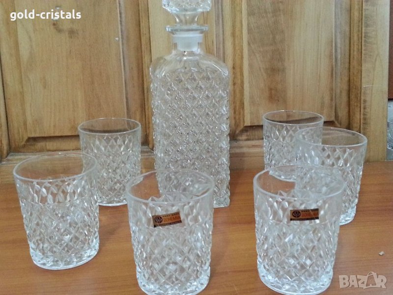 Кристални чаши и гарафа Бохемия Чехословакия, снимка 1