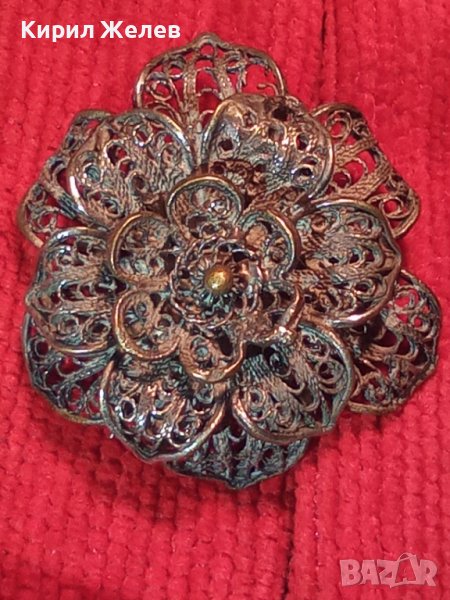 ФИЛИГРАННА СТАРИННА СРЕБЪРНА ФЛОРАЛНА БРОШКА МАЙСТОРСКА РЪЧНА КУЮМДЖИЙСКА ИЗРАБОТКА 34408, снимка 1