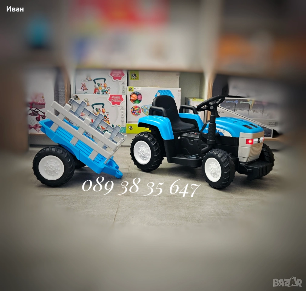 ТОП ЦЕНА!НОВО!Акумулаторен трактор с ремарке Dallas BLUE с 12V батерия, снимка 1