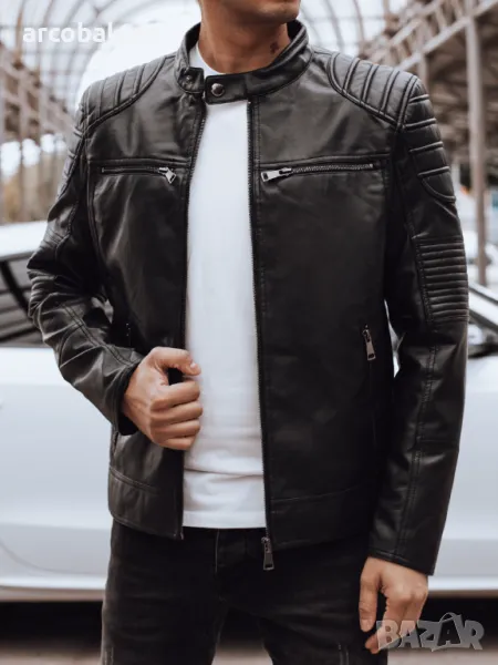 Мъжко черно кожено яке, снимка 1