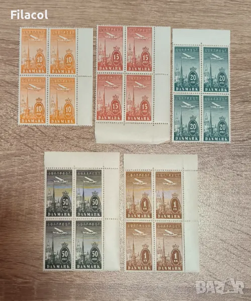 Дания 1934 г. Въздушна поща пълна серия MNH карета, снимка 1