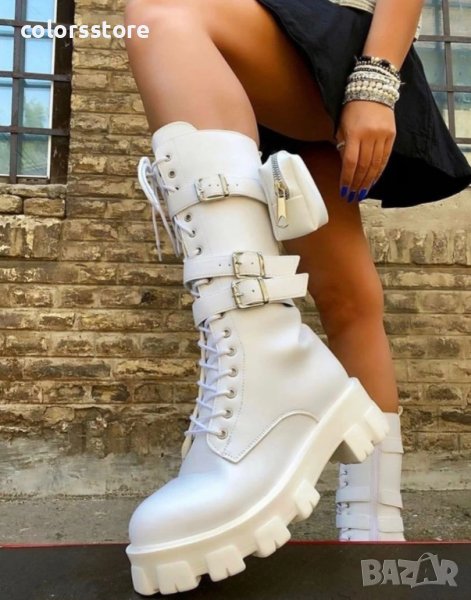 Равни ботуши - бяла кожа - B0935, снимка 1