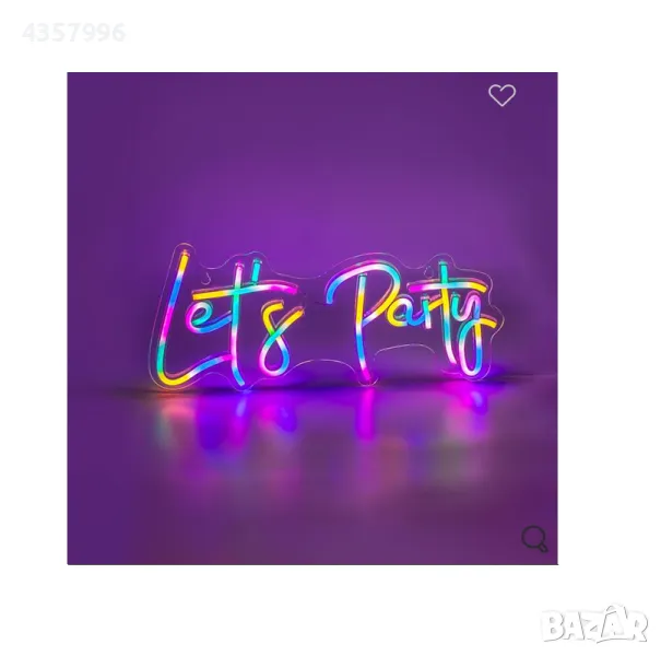  Светещ панел за декорация, LED, Неонов "Let's Party" , снимка 1
