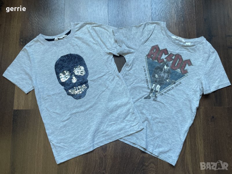 Тениски 2бр H&M, AC/DC и череп с два цвята, 134-140см, 8-10г, снимка 1