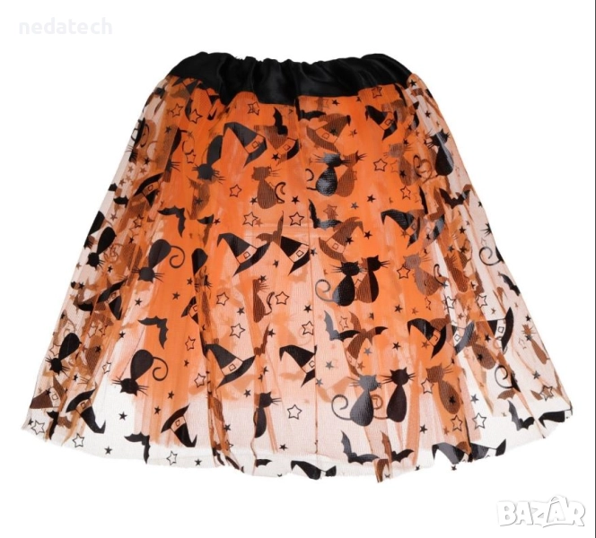 Пола от тюл с мотиви на вещица, оранжева, снимка 1