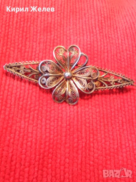 ЮВЕЛИРНО РЪЧНО ИЗРАБОТЕНА СТАРИННА СРЕБЪРНА ФЛОРАЛНА БРОШКА АРТ НУВО РЕТРО АРТ БИЖУ ФИЛИГРАН 17254, снимка 1