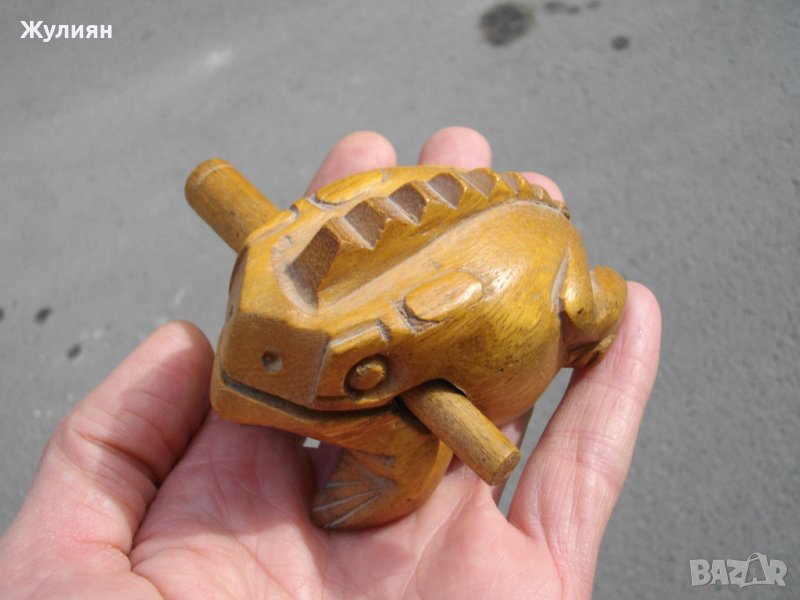 ДЪРВЕНА ИГРАЧКА ФИГУРА ЖАБА , снимка 1