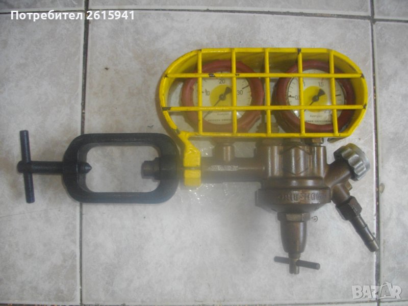 MESSER GRIESHEIM-Профи Редуцир Вентил Ацетилен-За Оксижен-2 Манометри 40mbar/Предпазна Решетка/Скоба, снимка 1