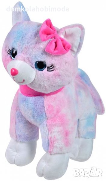 Плюшена многоцветна котка.34x24x41 см, Бляскави очи, снимка 1