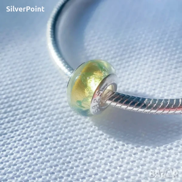 Сребърен талисман ръчно правен от стъкло Мурано , снимка 1