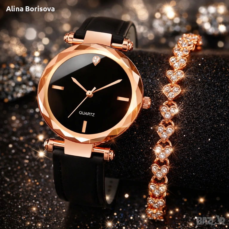 ✨ Елегантен дамски комплект – часовник и гривна в розово злато ✨ Подарете стил и блясък с този изклю, снимка 1