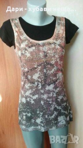 Тениска/туника от два пласта, в преливащи цветове и камъчета🍀❤S,M❤🍀арт.4311