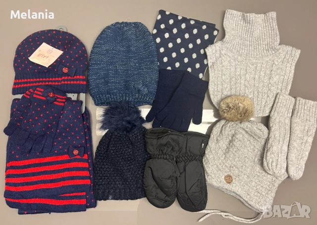 Лот от шалчета, шапки и ръкавички за момиче, 3-6 г.