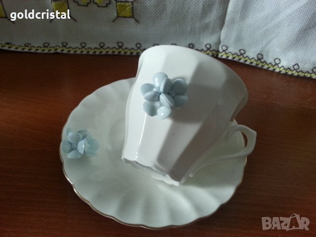 Стар български костен порцелан Бононя сет за чай , снимка 4 - Антикварни и старинни предмети - 42678842