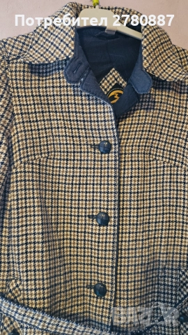 Дамско дълго есенно палто с колан- син пепит М, снимка 2 - Палта, манта - 51950639