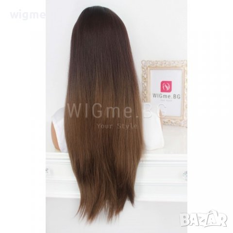 Дълга права шоколадово кафява перука с бретон Наоми, снимка 4 - Аксесоари за коса - 30987186