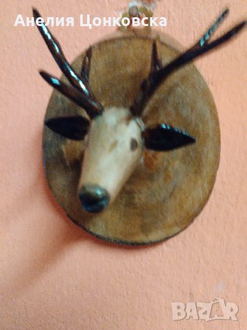 Дървени глави на еленчета върху плочка, снимка 3 - Сувенири от дърво - 34540051