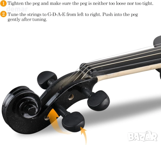 LALAHO Електрическа цигулка в пълен размер, абаносови фитинги, черна, снимка 5 - Струнни инструменти - 52413653