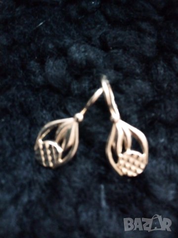 Антикварни руски златни обеци  лалета 583 /звезда, сърп и чук/, снимка 2 - Обеци - 33733031